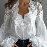 Blusa de Encaje Floral con Mangas de Farol