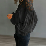 Blusa de Encaje Floral con Mangas de Farol