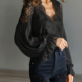 Blusa de Encaje Floral con Mangas de Farol
