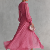 Vestido de Chiffon Rosa Cindy con Escote en V para Mujer