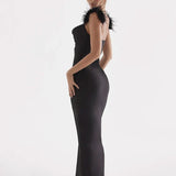Vestido Maxi Tia ™ con Tirantes de Plumas