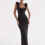 Vestido Maxi Tia ™ con Tirantes de Plumas
