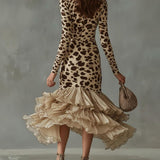 Vestido de Mujer Carmen con Estampado Animal y Volantes