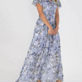 Vestido Largo Floral Marit con Cuello en V
