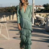 Vestido de Flecos Salvia para Mujer