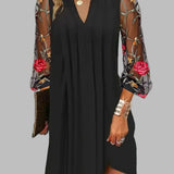 Vestido Largo Elegante Renée con Mangas Bordadas