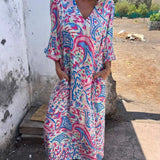 Vestido Largo de Lujo Camille con Cuello en V y Bolsillos
