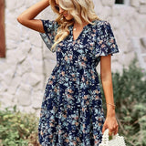 Vestido Floral de Manga Corta Noa™ con Cuello en V