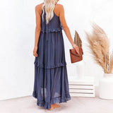 Vestido Largo con Volantes y Cuello Halter Sarah