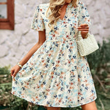 Vestido Floral de Manga Corta Noa™ con Cuello en V