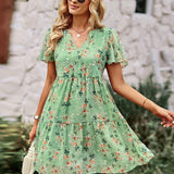 Vestido Floral de Manga Corta Noa™ con Cuello en V