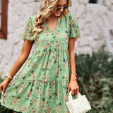 Vestido Floral de Manga Corta Noa™ con Cuello en V