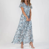Vestido Largo de Manga Corta Aurora™ con Volantes y Cuello en V