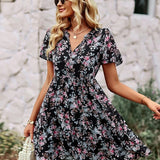 Vestido Floral de Manga Corta Noa™ con Cuello en V