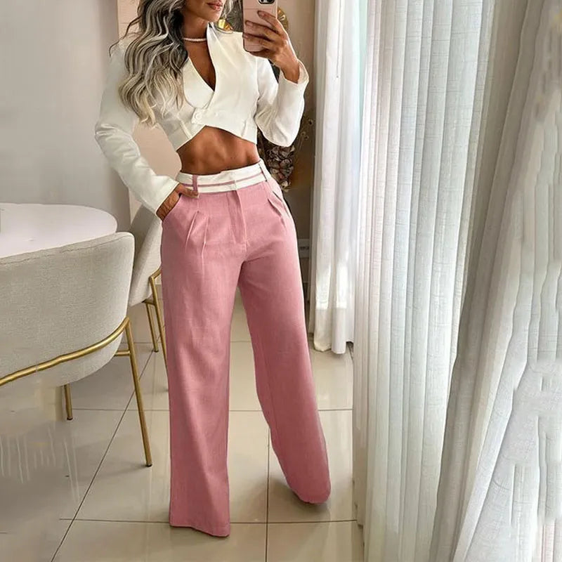 Conjunto de Dos Piezas: Top de Manga Larga y Pantalón Casual