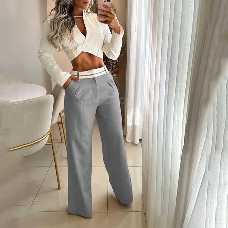 Conjunto de Dos Piezas: Top de Manga Larga y Pantalón Casual