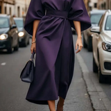 Vestido Elegante Sofia con Mangas Farol y Cinturón para Mujer