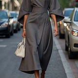 Vestido Elegante Sofia con Mangas Farol y Cinturón para Mujer