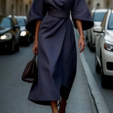 Vestido Elegante Sofia con Mangas Farol y Cinturón para Mujer