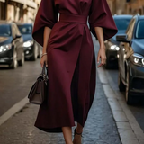 Vestido Elegante Sofia con Mangas Farol y Cinturón para Mujer