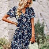 Vestido Floral de Manga Corta Noa™ con Cuello en V