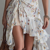 Vestido Mini Retro de Flores con Escote en V y Tirantes Finos para Mujer