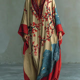 Vestido Maxi Zaki con Impresión de Flor de Ciruela Roja