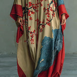 Vestido Maxi Zaki con Impresión de Flor de Ciruela Roja