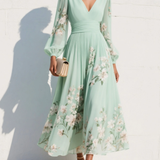 Vestido Maxi Plisado Chiffon Verde Menta Floral