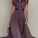 Vestido Largo Violeta con Escote Llave Flavia para Mujer