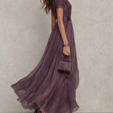 Vestido Largo Violeta con Escote Llave Flavia para Mujer