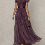 Vestido Largo Violeta con Escote Llave Flavia para Mujer