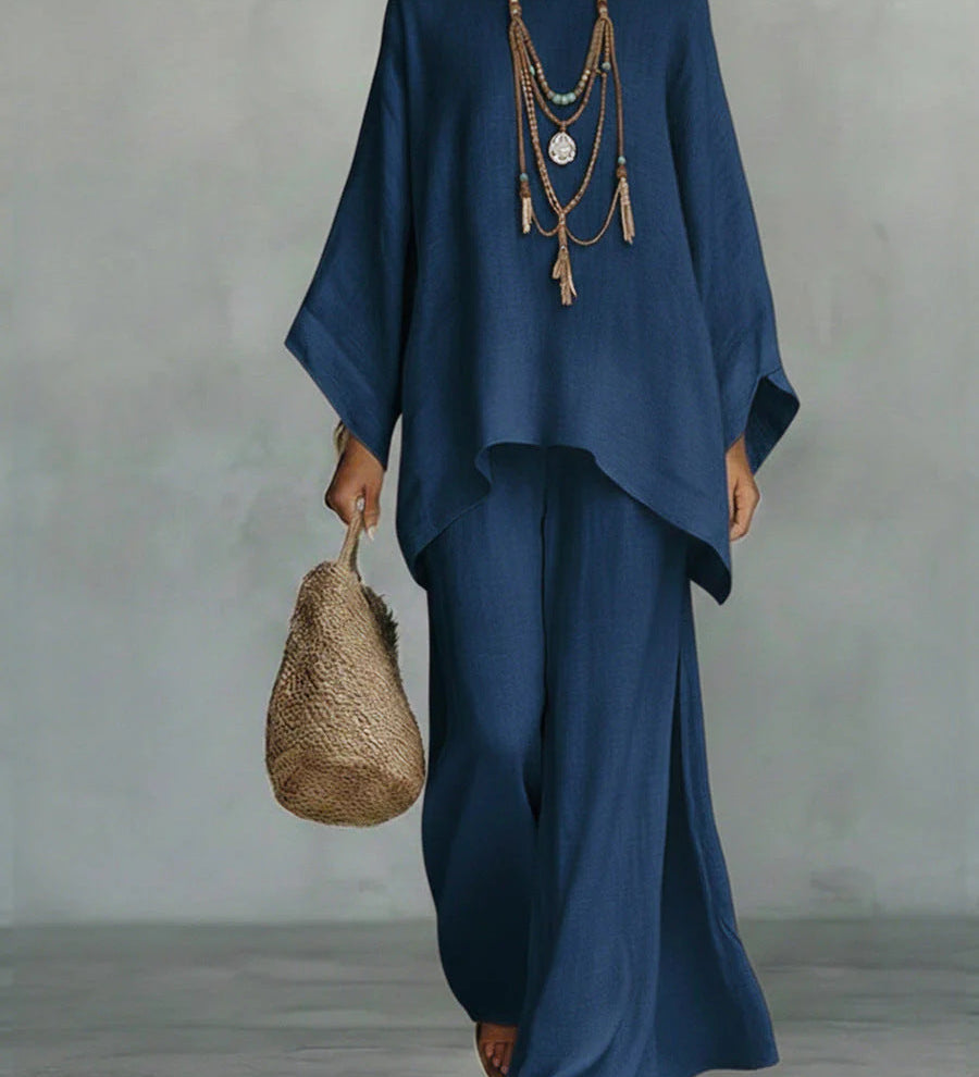 Conjunto Beatrice de Top y Pantalones Flowy en Mezcla de Lino Minimalista para Mujer