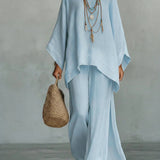 Beatrice - Conjunto de Top y Pantalones Flowy en Mezcla de Lino Minimalista para Dama