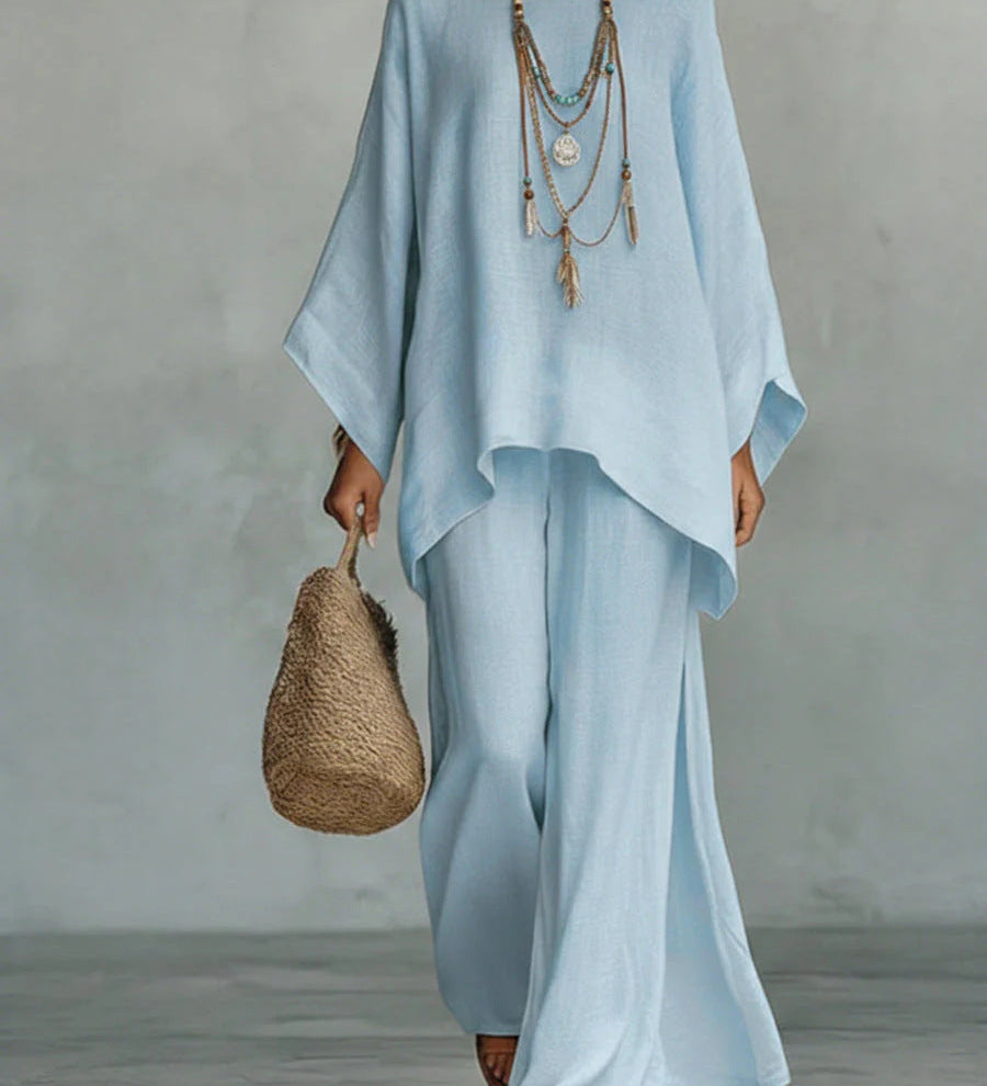 Conjunto Beatrice de Top y Pantalones Flowy en Mezcla de Lino Minimalista para Mujer