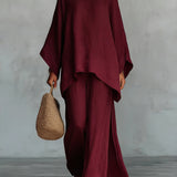 Beatrice - Conjunto de Top y Pantalones Flowy en Mezcla de Lino Minimalista para Dama