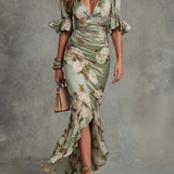 Vestido Largo de Satén Floral Anastasia