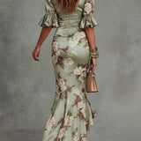 Vestido Largo de Satén Floral Anastasia