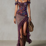 Vestido Maxi Floral Leopardo Púrpura con Fenda Alta