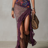 Vestido Maxi Floral Leopardo Púrpura con Fenda Alta