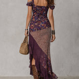 Vestido Maxi Floral Leopardo Púrpura con Fenda Alta