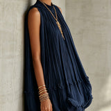 Mini Vestido de Chiffon con Cuello Americano y Falda Globo