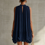 Mini Vestido de Chiffon con Cuello Americano y Falda Globo