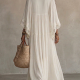 Vestido Largo Blanco con Escote en V Indara para Mujer