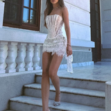 Vestido Corto Elegante Sin Mangas de Encaje Elionne™