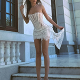 Vestido Corto Elegante Sin Mangas de Encaje Elionne™