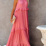 Vestido Largo con Volantes y Cuello Halter Sarah