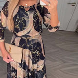 Vestido Maxi Elegante de Mujer Elvera con Patrón de Mármol