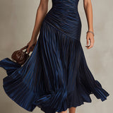 Vestido Midi Satinado Rayas Retro Adriana para Mujer