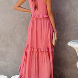 Vestido Largo con Volantes y Cuello Halter Sarah